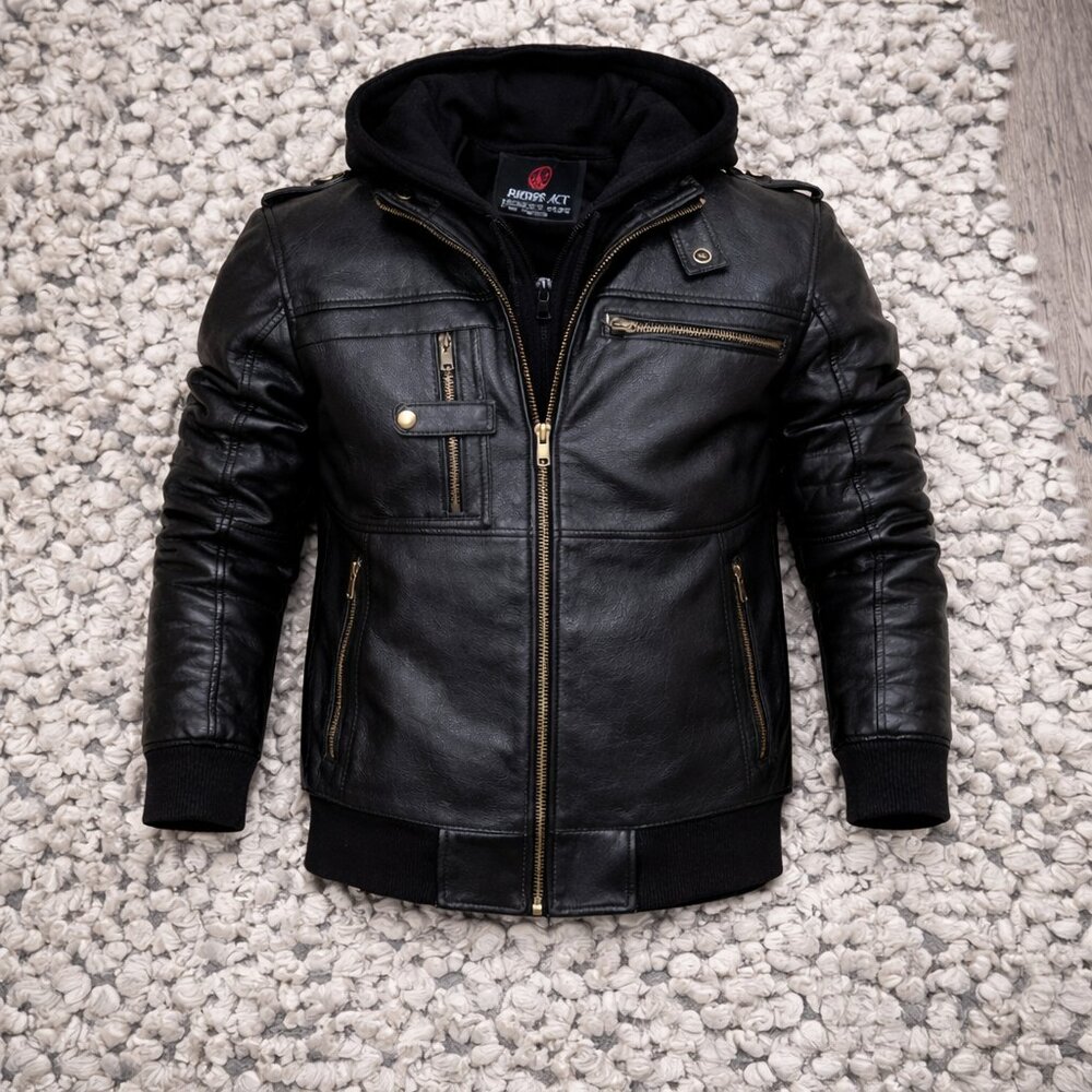 RIDERACT® Leather Jacket With hood